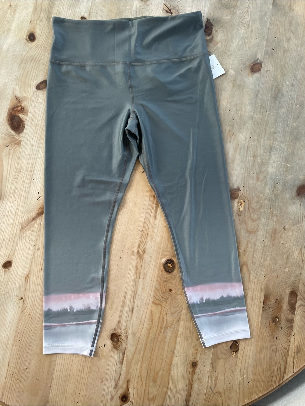 Athleta Gray Leggings with Pink & White Accent Hem